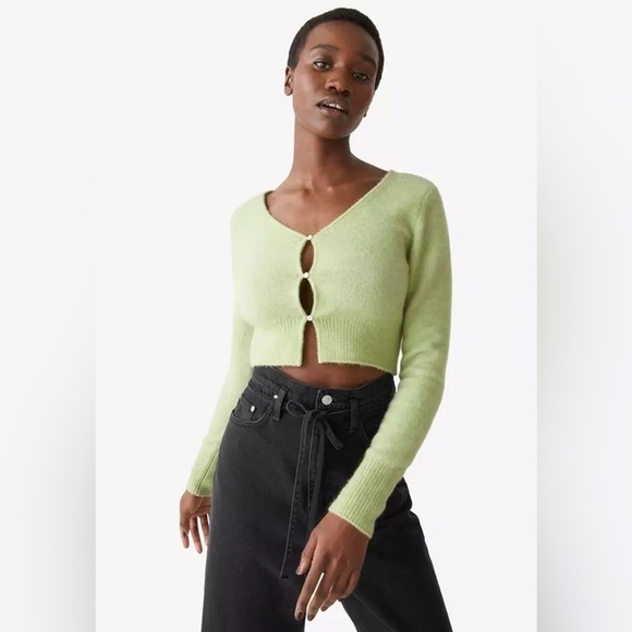 & Other Stories EUR Medium Green Cardigan Sweater Crop Button Down Alpaca Wool - Picture 1 of 8